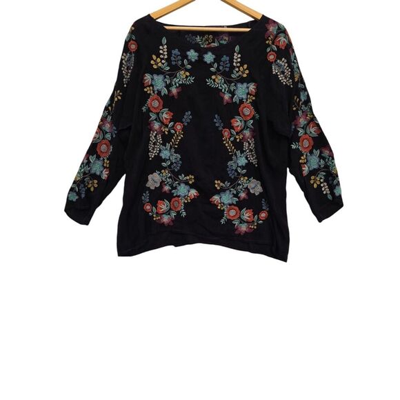 Johnny Was women's PXL Kikimu heavily Embroidered Long Sleeve Blouse Black tunic - Picture 1 of 8